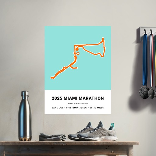 Minimalist 2025 Miami Marathon Poster - Route Map 9