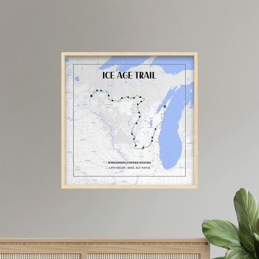 Ice Age Trail Hiking Trip Poster - Route Map 8