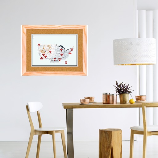 Around the USA Custom Map - Framed Cork Pin Board 10