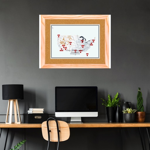 Around the USA Custom Map - Framed Cork Pin Board 11