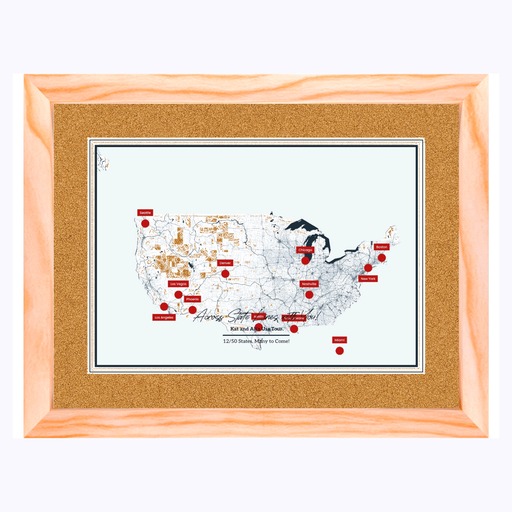 Around the USA Custom Map - Framed Cork Pin Board 6
