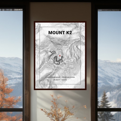 Mount K2 (Godwin-Austen) Poster - Topo Map 10