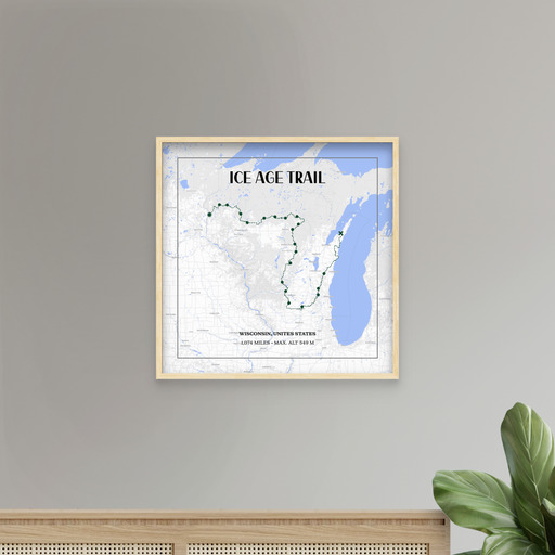 Ice Age Trail Hiking Trip Poster - Route Map 8