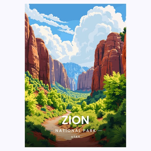 Zion National Park Travel Print - Vintage Travel Art Poster 6