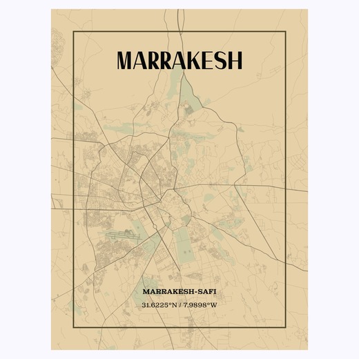 Marrakesh in Vintage Poster - Street Map 1