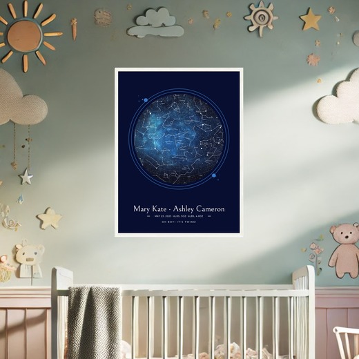 Newborn Twins Poster in Starry - Celestial Map 2