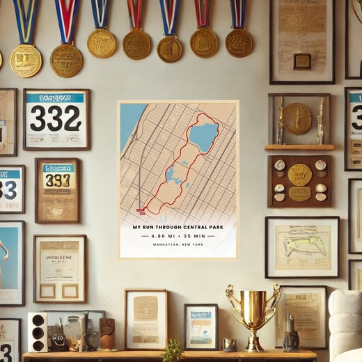 My Run Through Central Park Poster - Route Map 2