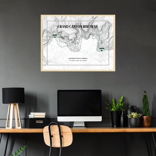 Grand Canyon Rim Trail Hiking Trip Poster - Route Map 2