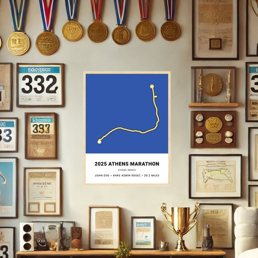 Minimalist 2025 Athens Marathon Poster - Route Map 2