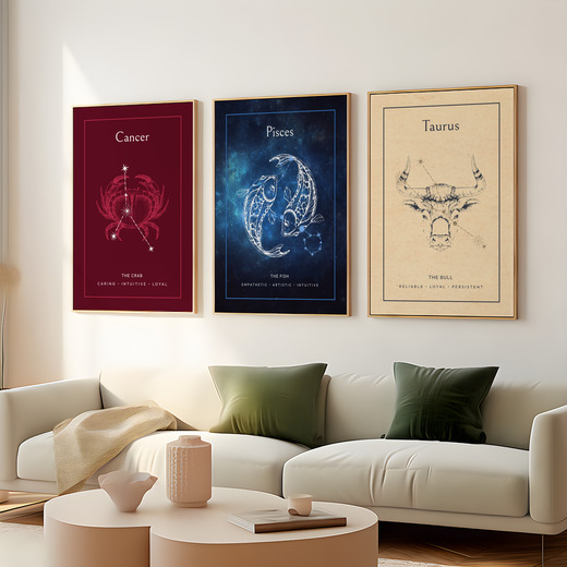 Pisces in Embellished Outline Print - Custom Zodiac Sign Poster 8