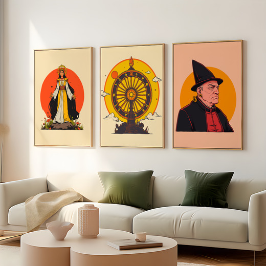 The Wheel of Fortune in Vibrant Grunge Print - Custom Tarot Card Poster 8