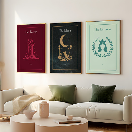 The Moon in Block Print - Custom Tarot Card Poster 8