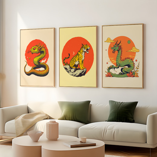 Tiger in Vibrant Grunge Print - Custom Chinese Zodiac Poster 8