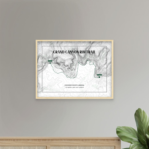 Grand Canyon Rim Trail Hiking Trip Poster - Route Map 8