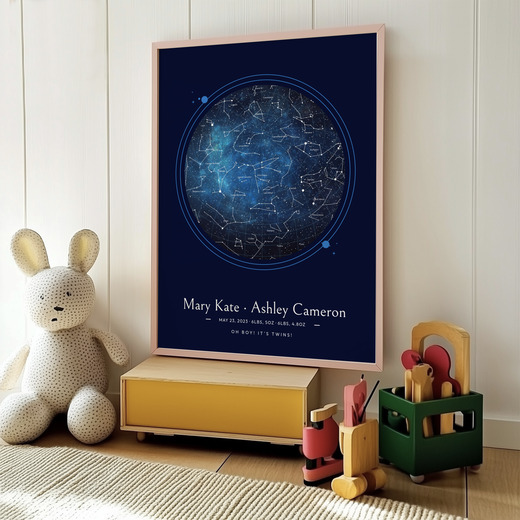 Newborn Twins Poster in Starry - Celestial Map 8