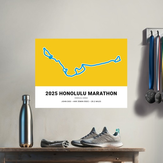 Minimalist 2025 Honolulu Marathon Poster - Route Map 8