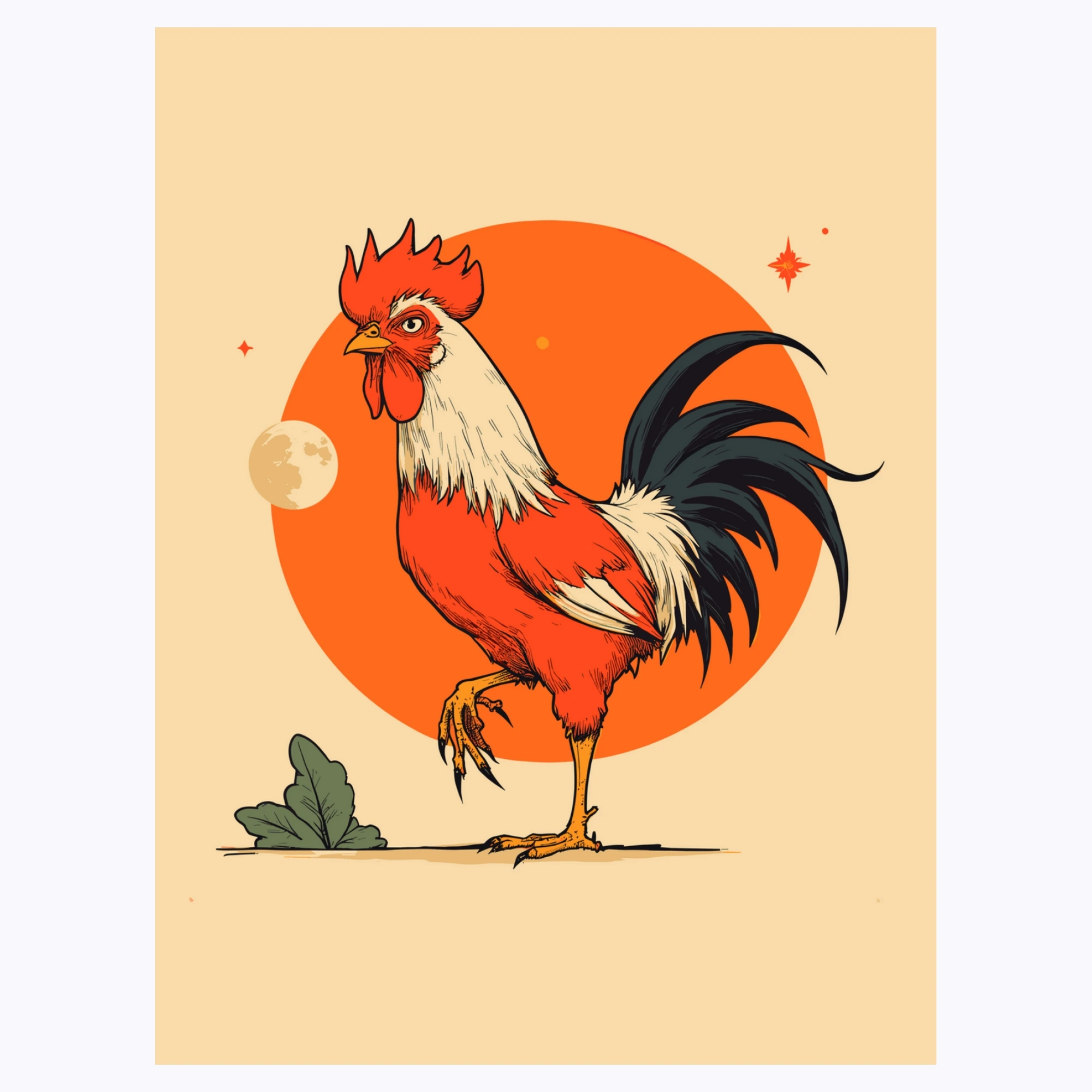 Rooster in Vibrant Grunge Print - Custom Chinese Zodiac Poster
