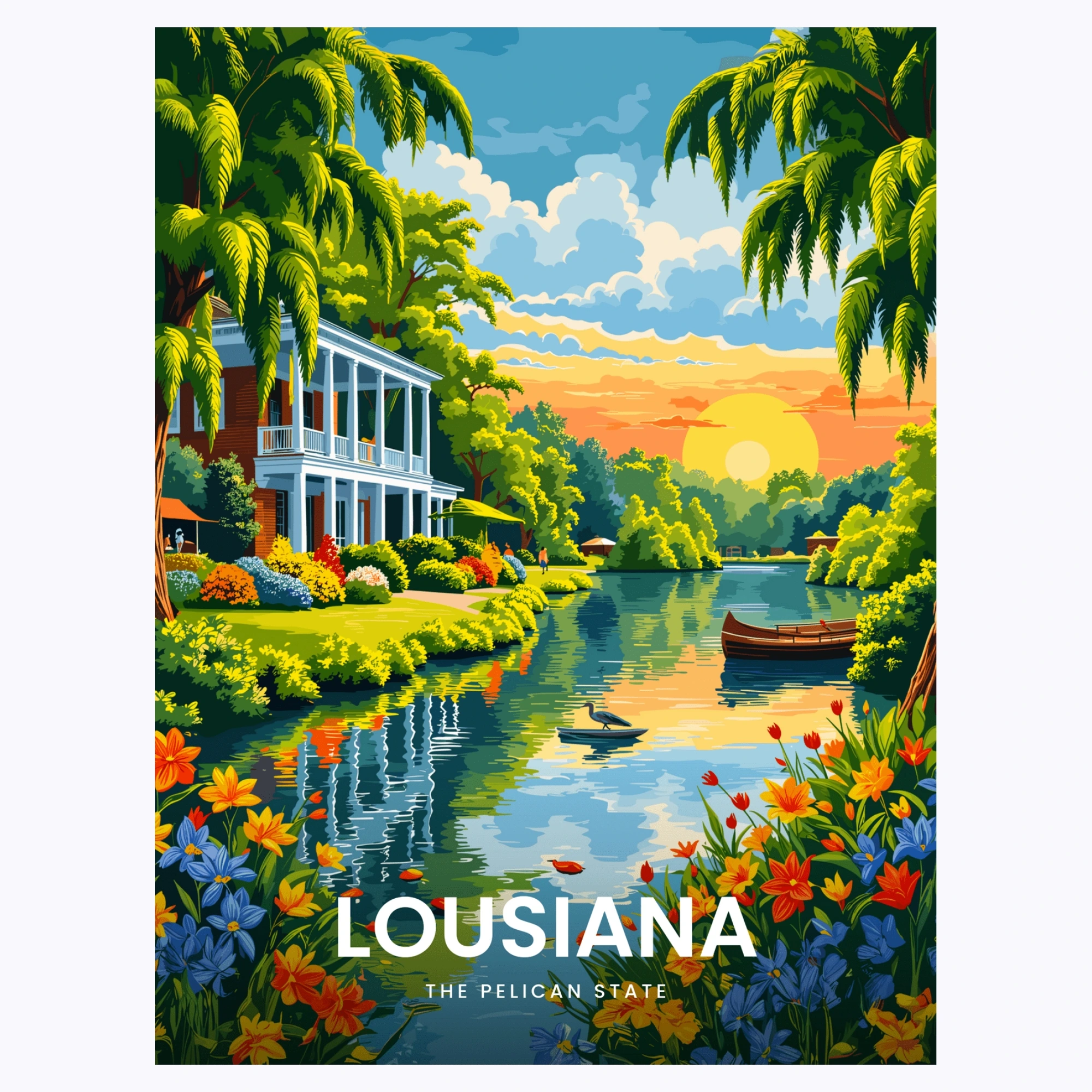 Louisiana Travel Print - Vintage Travel Art Poster - Custom Design