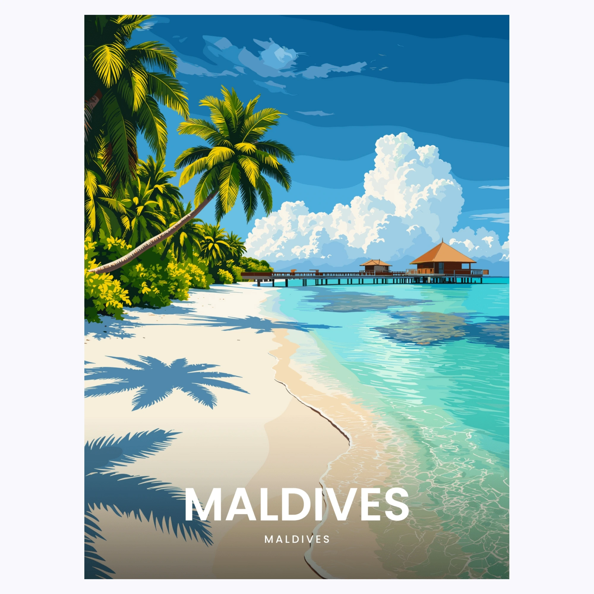 Maldives Travel Print - Vintage Travel Art Poster - Custom Design