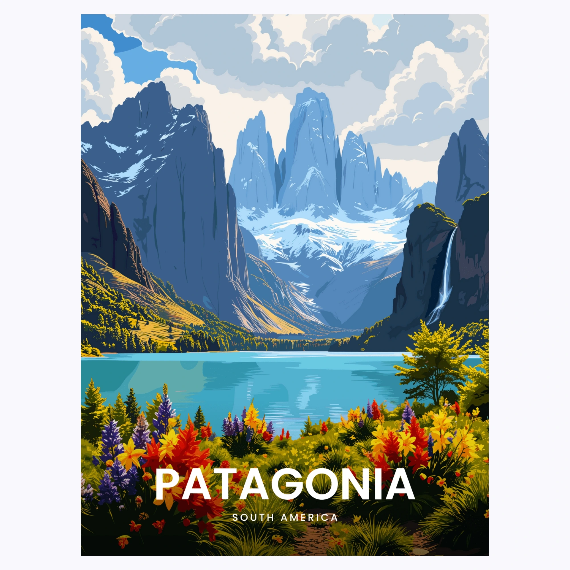 Patagonia Travel Print - Vintage Travel Art Poster - Custom Design