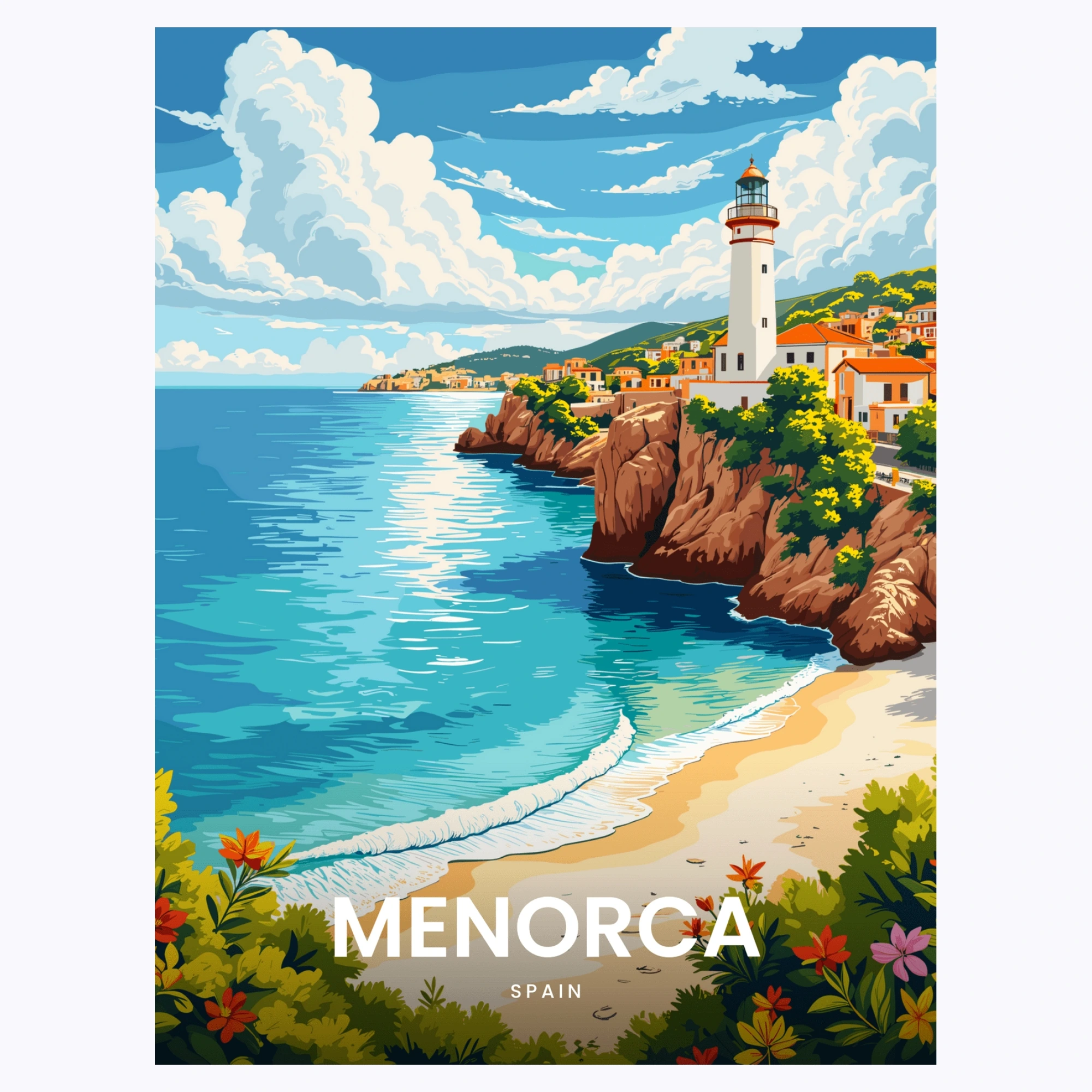 アート・デザイン・音楽 Travel & leisure graphics Menorca Travel Print - Vintage Travel Art Poster - Custom Design